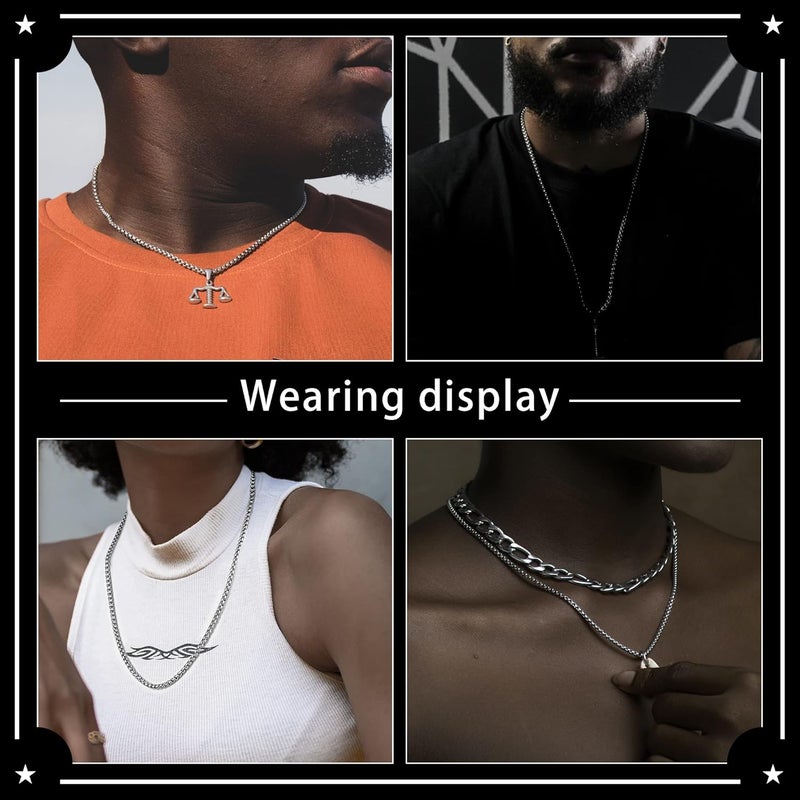 Monily Square Rolo Chain Necklace Stainless Steel Round Box Necklace for Men & Women - Image 2